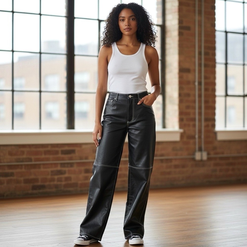 Free People We The Free The‎ It Factor Vegan Leather Pant Button Fly Womens Sz 8